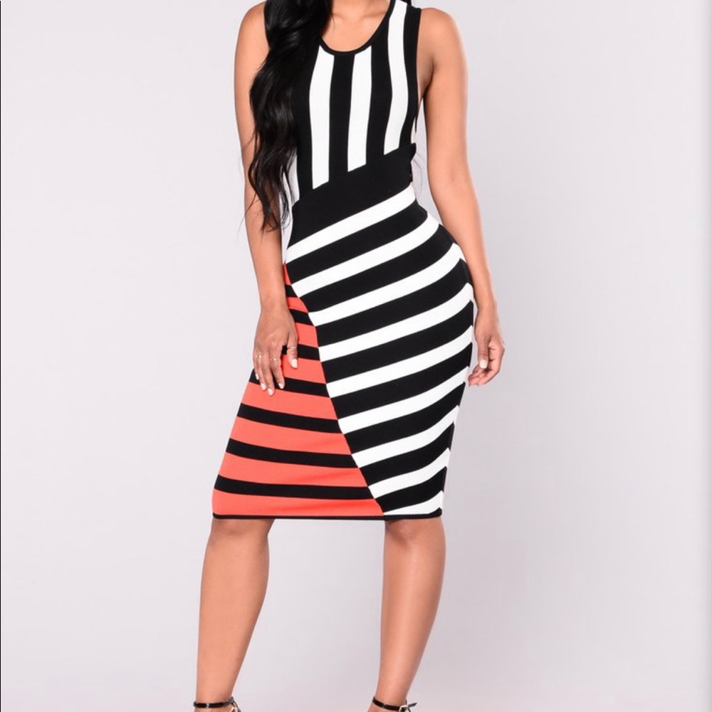 Red/black white striped dress